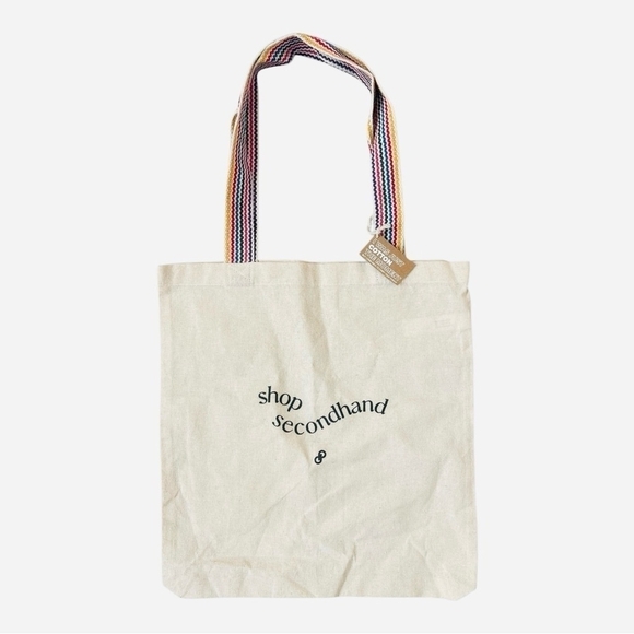 NWT Reusable Tote Bag Shop Second Hand Print Beige Canvas Shopping Shoulder Bag - Picture 2 of 6